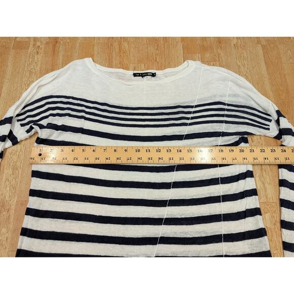 Rag & Bone 100% Linen Pullover Top White and NAVY Crew Neck Sweater Pullover - Picture 4 of 6